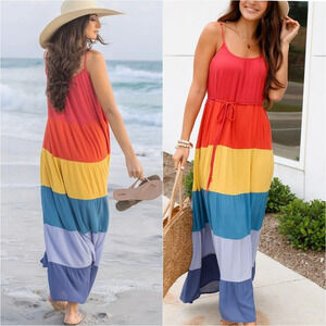 GRACE & LACE Vacation Multi-Colored Maxi Dress Size Small